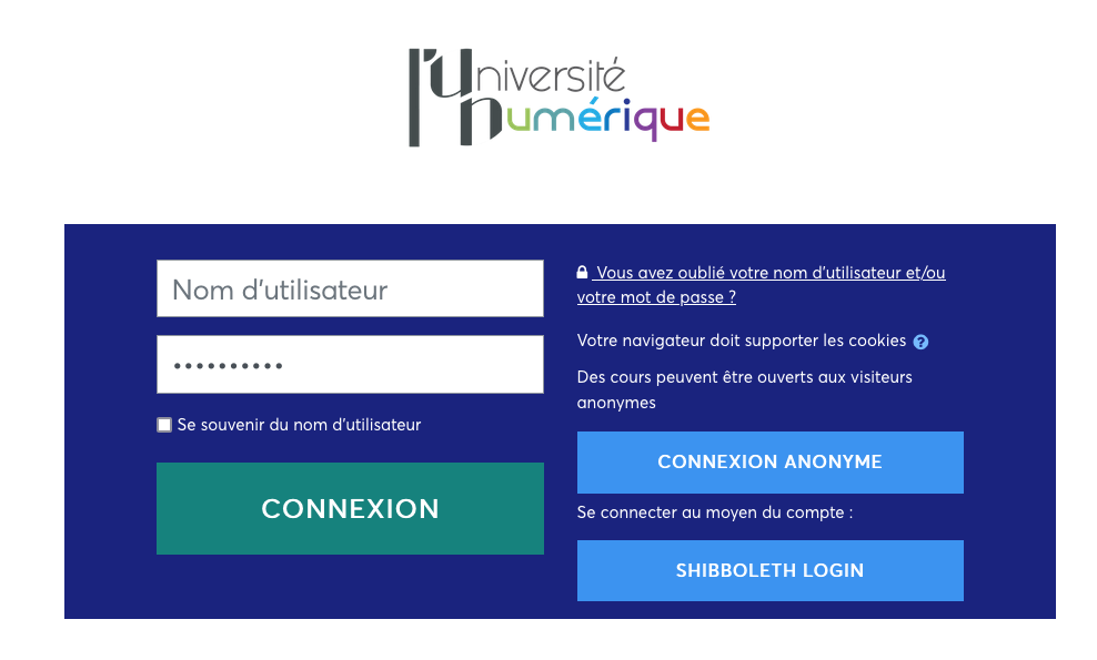 Instructions pour se commencer en utilisateur anonyme sur la plate-forme Moodle de l'Université Numérique